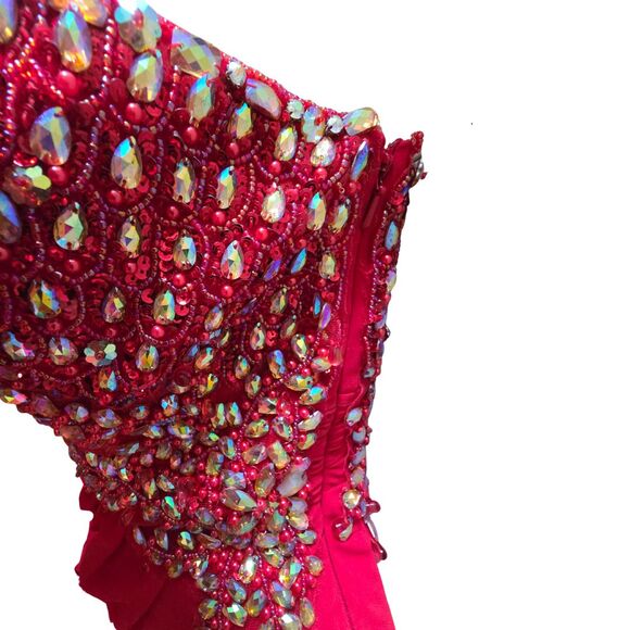 NWOT Jay Godfrey Red Beaded Chiffon Formal Gown Dress 2 Gala Pageant Occasion - Picture 5 of 15